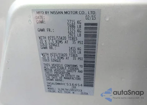 2015 Infiniti Qx60 from USA, damaged, VIN 5N1AL0MM4FC516454